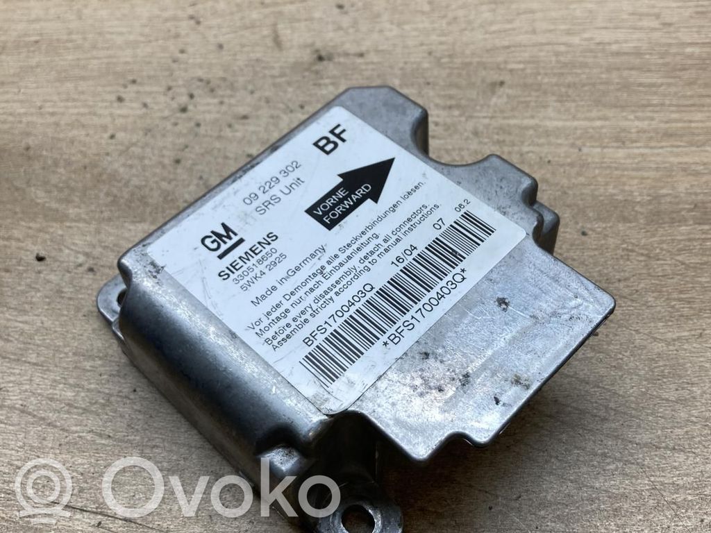 Centralina/modulo airbag   09229302,5WK42925,BF