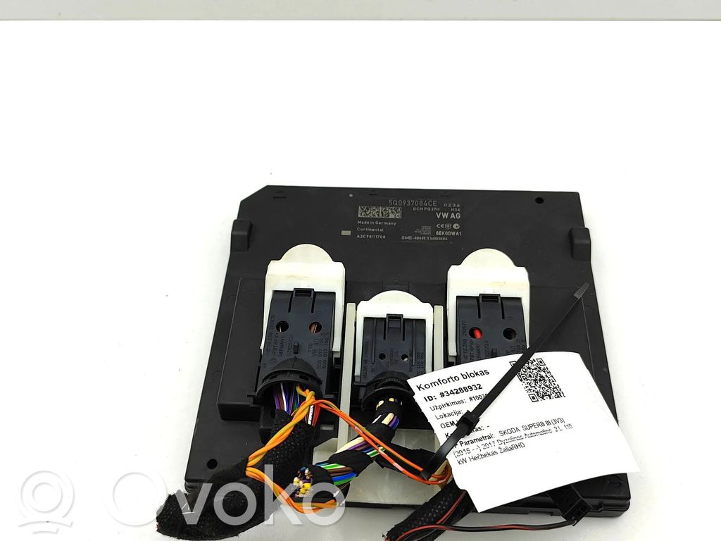 Skoda Superb B8 (3V) Modulo di controllo del corpo centrale 