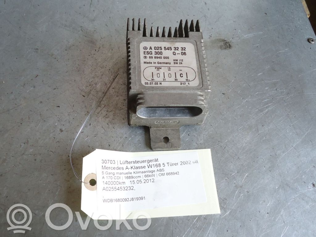 Mercedes-Benz A W168 Module de commande de ventilateur 