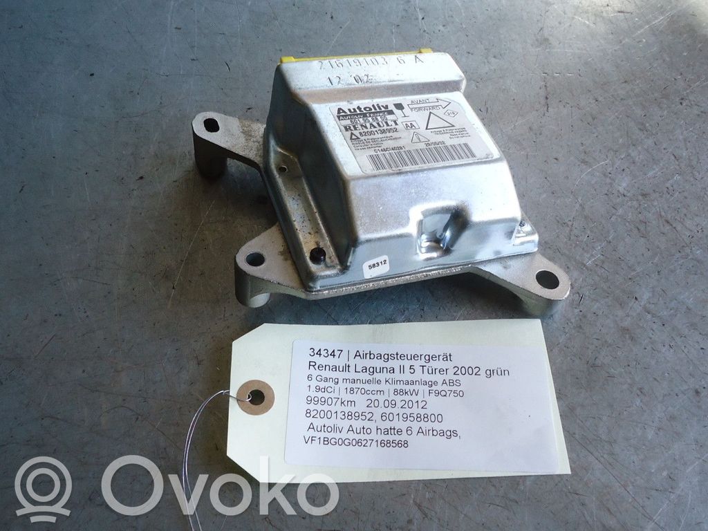 Airbag control unit/module   8200138952,601958800,601958800,8200138952