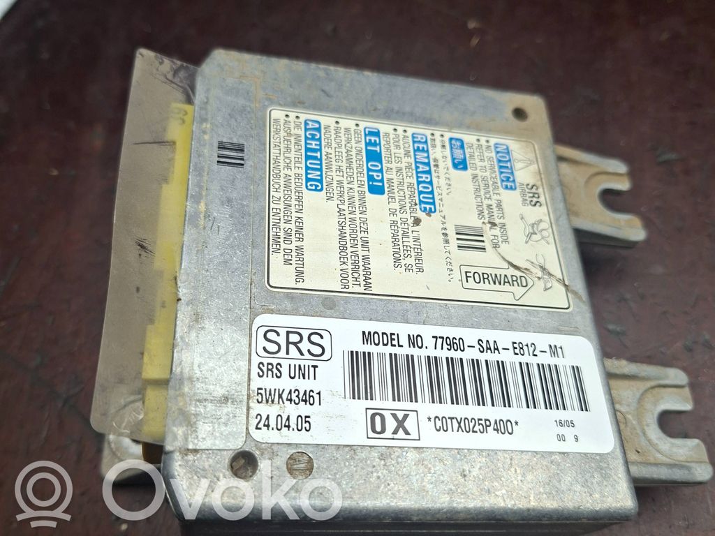 Sterownik / Moduł Airbag   77960SAAE812M1,C0TX025P400,C0FX025P400,5WK43461