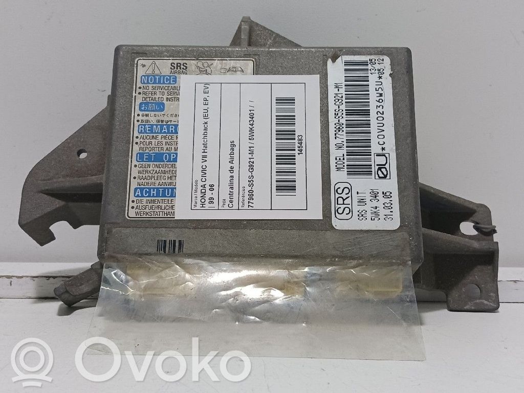 Airbag control unit/module   77960S5SG921M1,5WK43401
