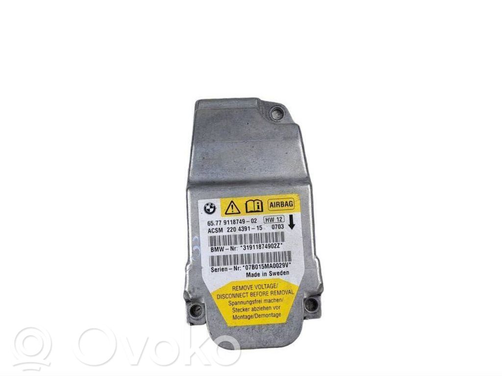 Airbag control unit/module   9118749,2204391150703,6577911874902,07B015MA0029V,31911874902Z