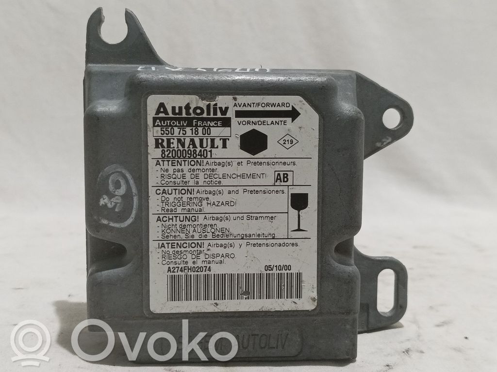 Centralina/modulo airbag   550751800,8200098401