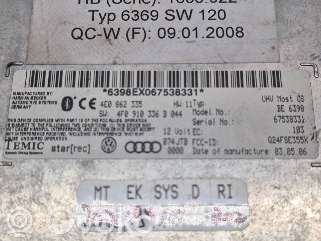 Audi A8 S8 D3 4E Moduł / Sterownik Bluetooth 