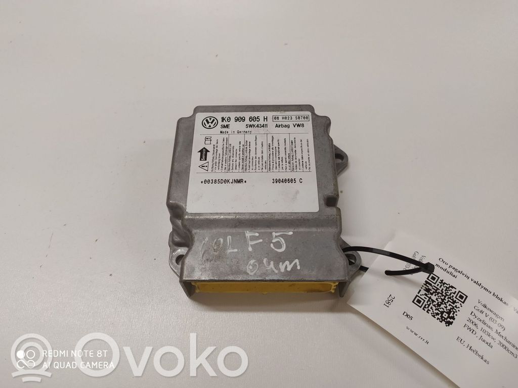 Volkswagen Golf V Module de contrôle airbag 