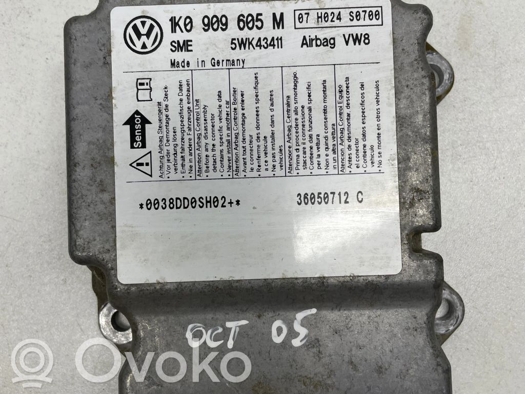 Sterownik / Moduł Airbag   1K0909605M,36050712C,5WK43411,0038DD0SH02,07H024S0700