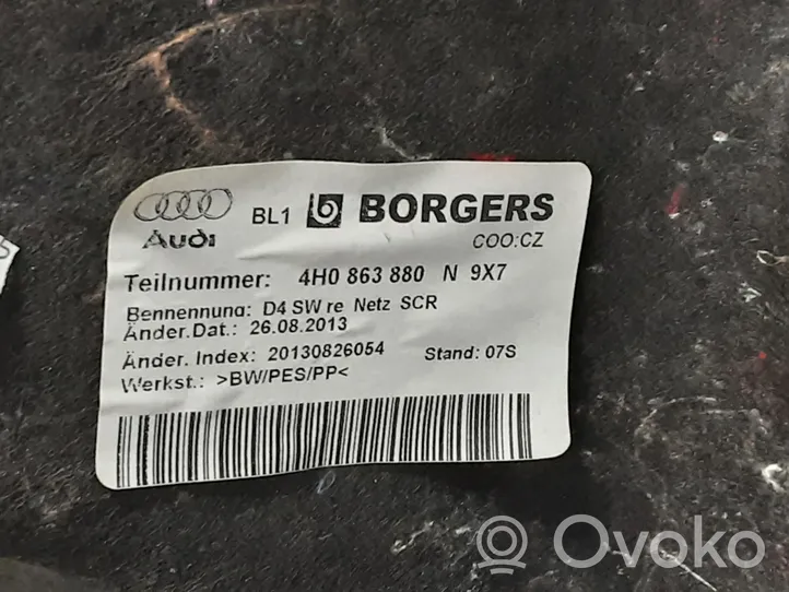 Audi A8 S8 D4 4H Apatinis, bagažinės šono, apdailos skydas 4H0863880N