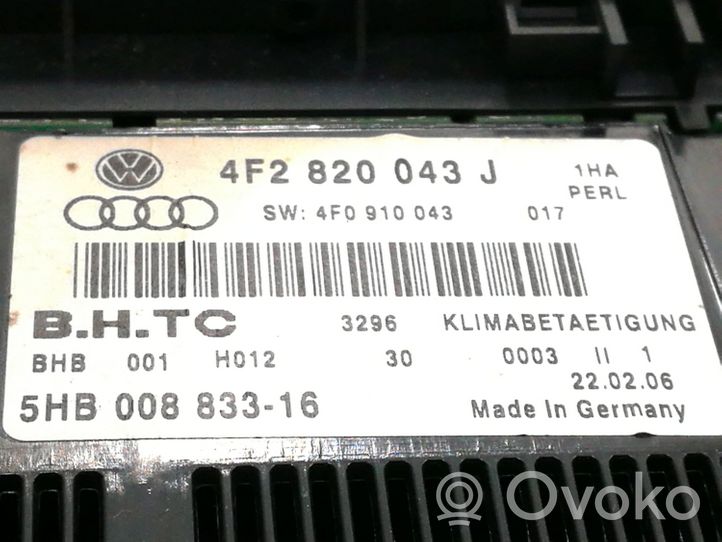 Audi A6 S6 C6 4F Ilmastoinnin ohjainlaite 4F2820043F