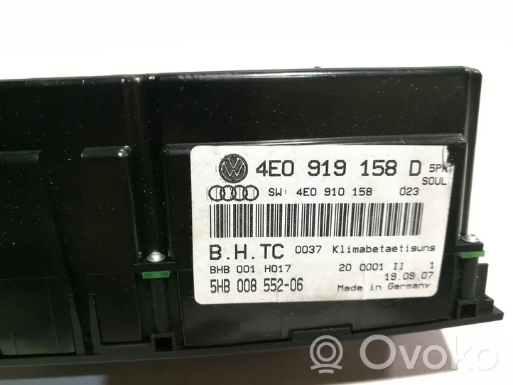 Audi A8 S8 D3 4E Unité de contrôle climatique 4E0919158D