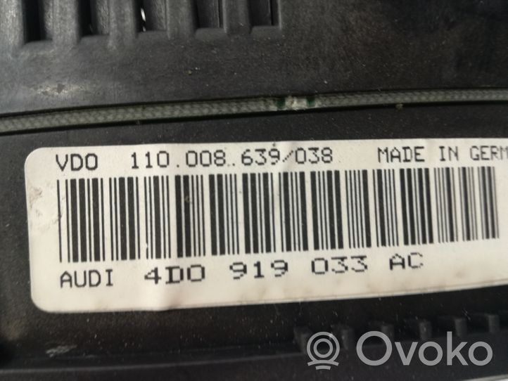 Audi A8 S8 D2 4D Tachimetro (quadro strumenti) 3D0919033AC