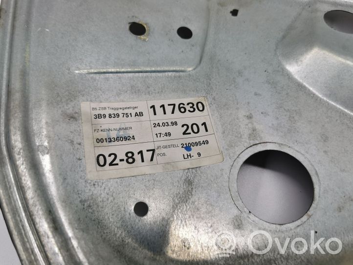 Volkswagen PASSAT B5 Takaoven ikkunan nostin moottorilla 3B9839751AB