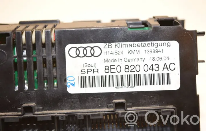 Audi A4 S4 B6 8E 8H Ilmastoinnin ohjainlaite 8E0820043AC