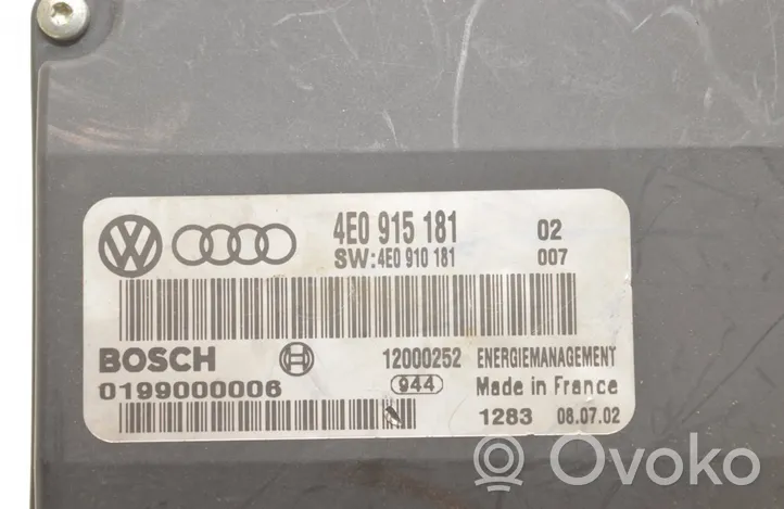 Audi A8 S8 D3 4E Module de contrôle de batterie 0199000006