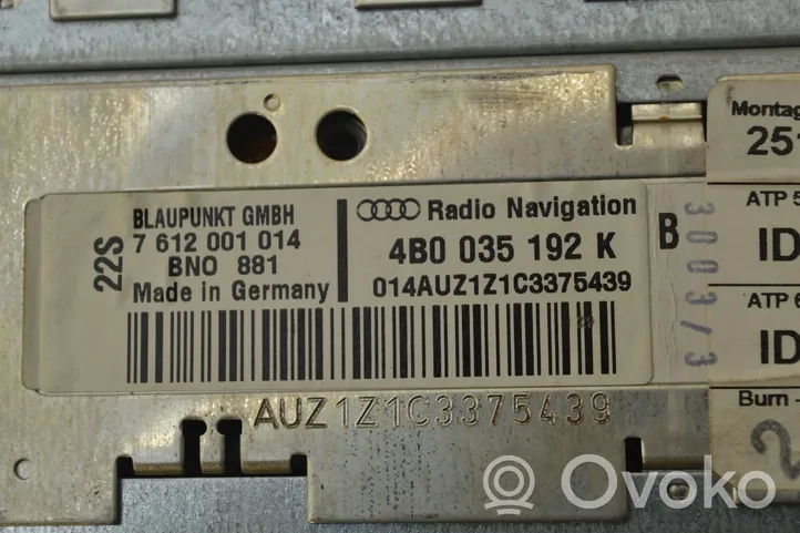 Audi A6 Allroad C5 Unidad delantera de radio/CD/DVD/GPS 4B0035192K