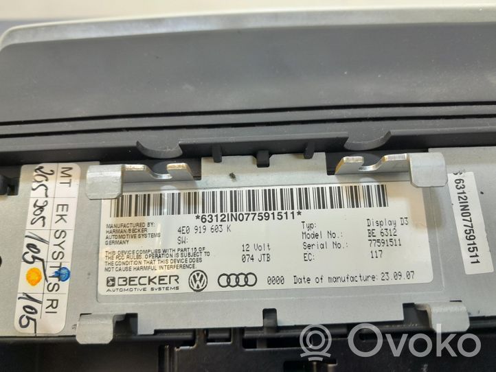 Audi A8 S8 D3 4E Unità principale autoradio/CD/DVD/GPS 4E0919603K