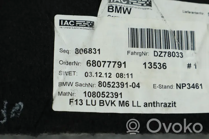 BMW 6 F12 F13 Takaistuintilan tekstiilimatto 68077791