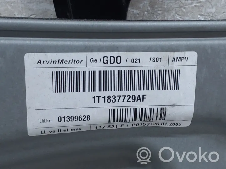 Volkswagen Touran I Mécanisme de lève-vitre avant sans moteur 1T1837729AF