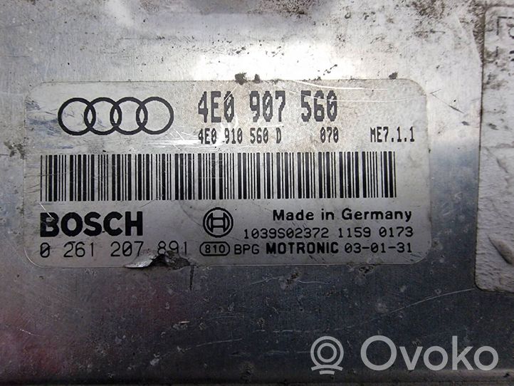 Audi A8 S8 D3 4E Unité de commande, module ECU de moteur 4E0907560