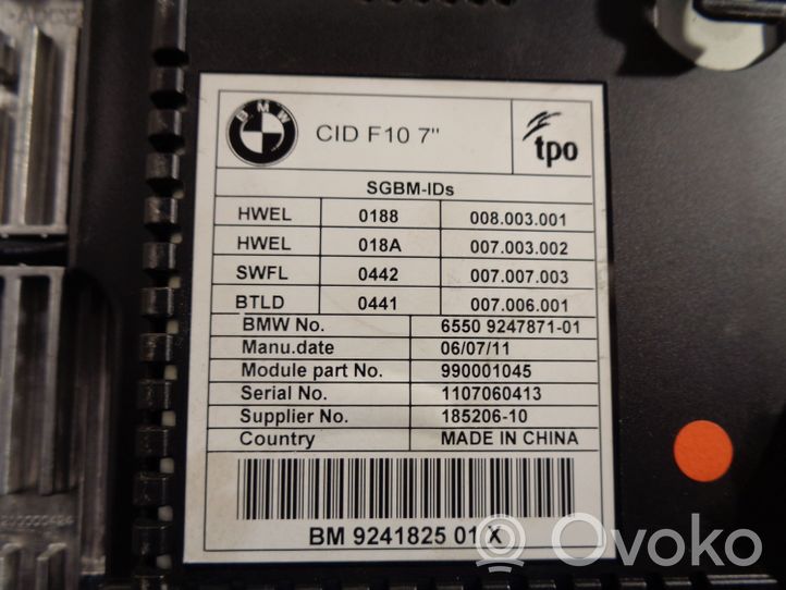 BMW 5 F10 F11 Monitor / wyświetlacz / ekran 9241825