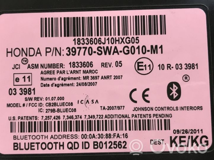 Honda CR-V Moduł / Sterownik Bluetooth 39770SWAG010M1