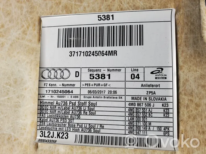 Audi Q7 4M Rivestimento del tetto 4M0867506J
