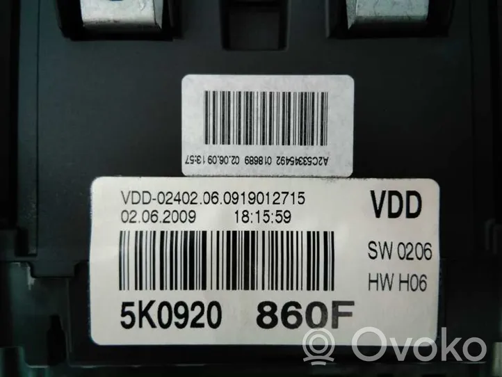 Volkswagen Golf V Tachimetro (quadro strumenti) 5K0920860F