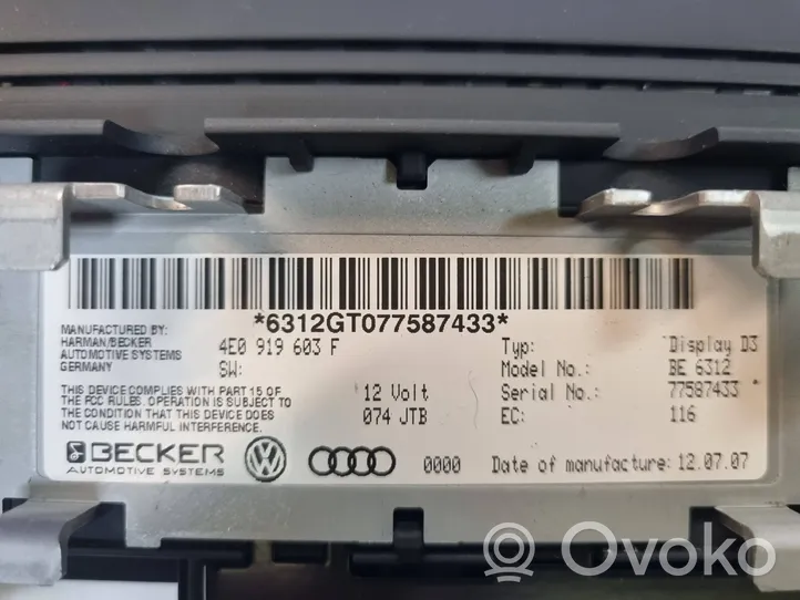 Audi A8 S8 D3 4E Écran / affichage / petit écran 4E0919603F