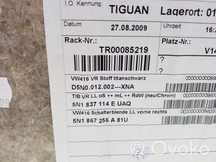 Volkswagen Tiguan Garniture de panneau carte de porte avant 5N0012002