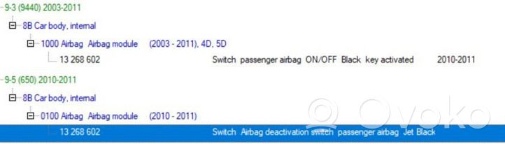 Saab 9-5 Wyłącznik poduszki powietrznej Airbag pasażera 13268602