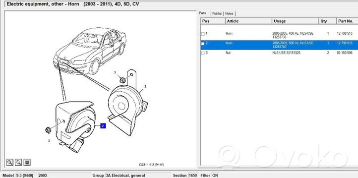 Saab 9-3 Ver2 Klakson 12798516