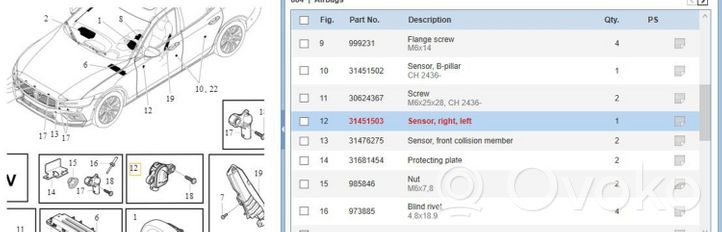 Volvo S60 Sensore d’urto/d'impatto apertura airbag 31451503