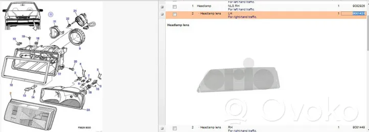 Saab 9000 CD Lampa przednia 9081431