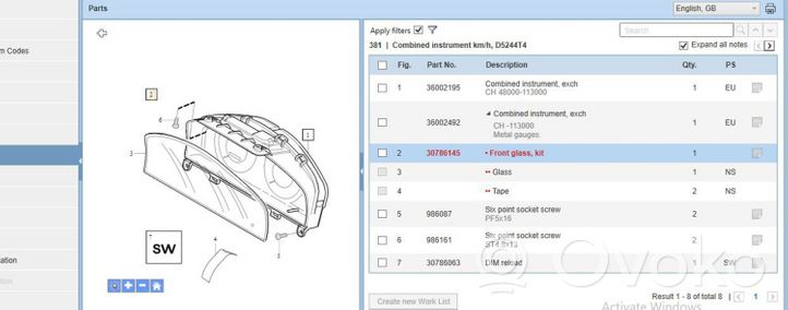 Volvo S80 Compteur de vitesse tableau de bord 36002195