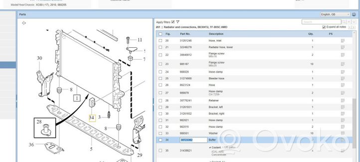 Volvo XC60 Support, fixation radiateur 30723362