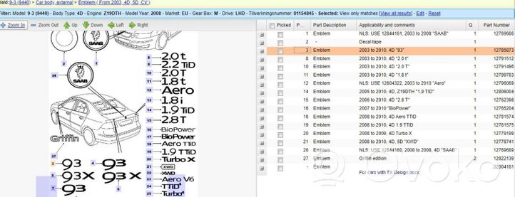 Saab 9-3 Ver2 Logo, emblème de fabricant 12785873