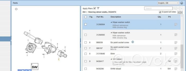 Volvo XC90 Manetka / Przełącznik prędkości wycieraczek 31268564