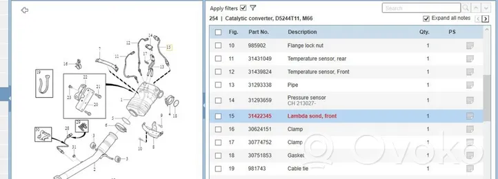 Volvo V70 Sonda lambda 31422345