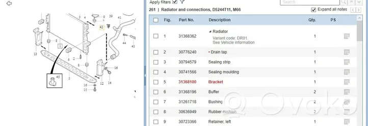 Volvo V70 Support, fixation radiateur 31265124