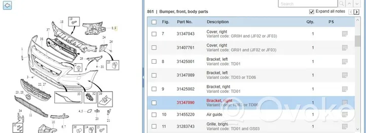 Volvo V40 Support de montage de pare-chocs avant 31347090