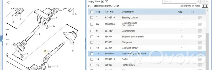 Volvo V70 Steering column universal joint 3409940