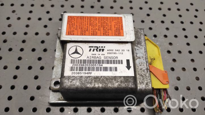 Mercedes-Benz ML W163 Oro pagalvių valdymo blokas A0025422018