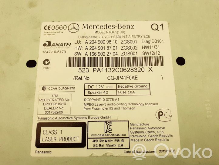 Mercedes-Benz GLK (X204) Radija/ CD/DVD grotuvas/ navigacija A2049009810