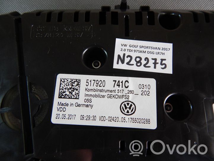 Volkswagen Golf Sportsvan Tachimetro (quadro strumenti) 517920741C