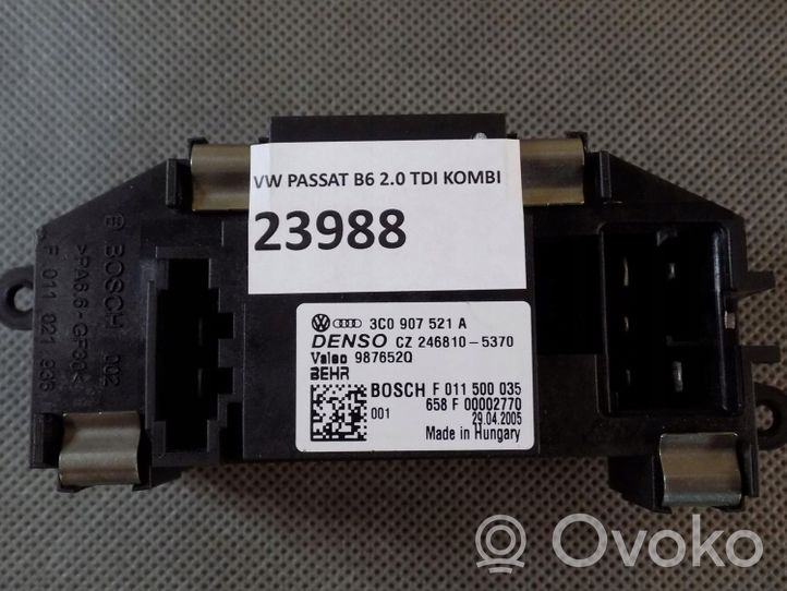 Volkswagen PASSAT B6 Lämpöpuhaltimen moottorin vastus 3C0907521A