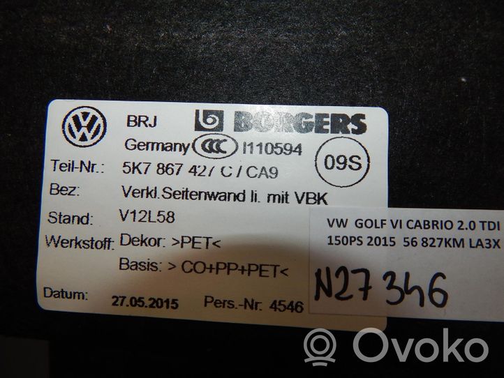 Volkswagen Golf VI Panneau, garniture de coffre latérale 5K7867427C