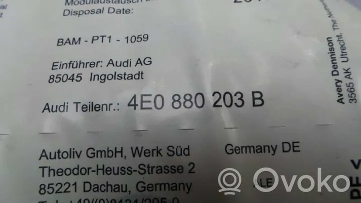 Audi A8 S8 D3 4E Airbag latéral 4E0880203B