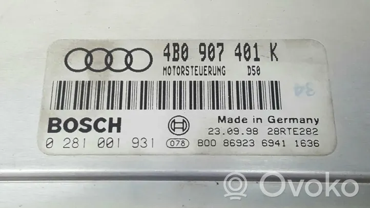 Audi A6 S6 C5 4B Moottorin ohjainlaite/moduuli (käytetyt) 0281001931