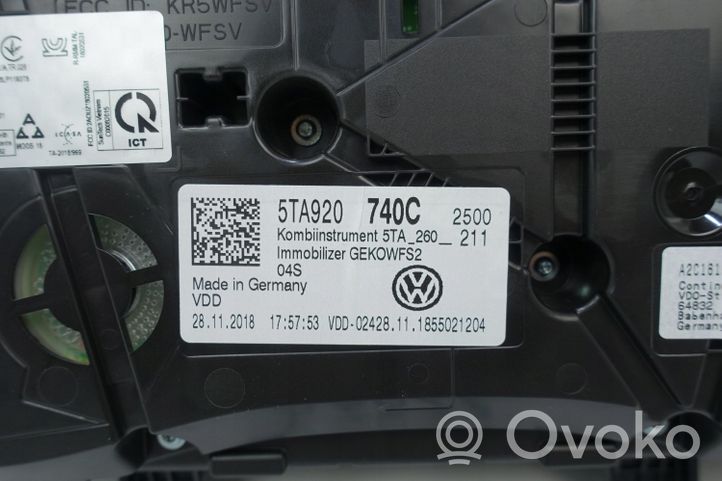 Volkswagen Touran III Compteur de vitesse tableau de bord 5TA920740C