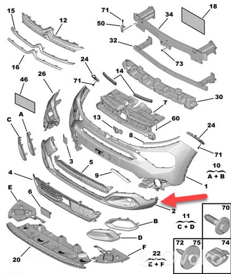 Citroen C4 III e-C4 Modanatura separatore del paraurti anteriore 9834703280